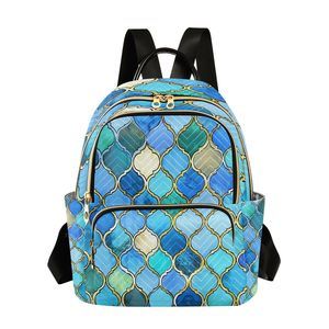 Turquoise Blue Teal Green Pattern Mini Backpack Purse for Women Travel Bag🤎